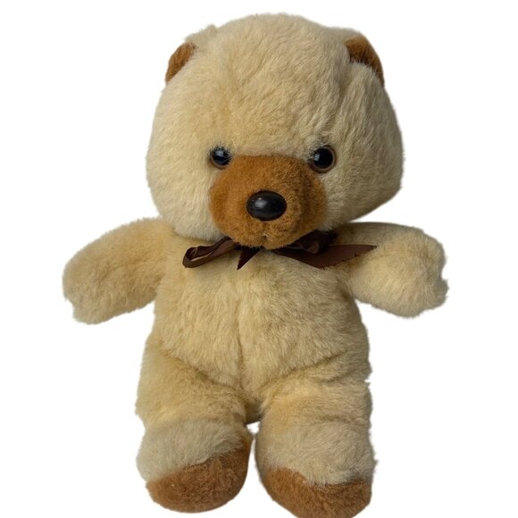 Vintage MTY Taiwan Teddy Bear 10" Beige Brown Stuffed Plush Toy Soft Clippings - Picture 1 of 5